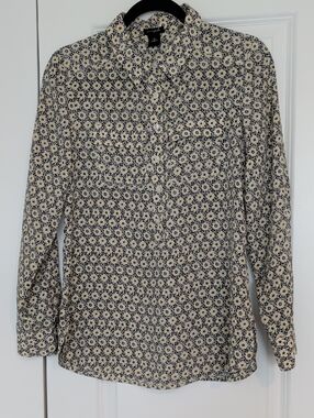 Ann Taylor Cream and Navy Floral Button-Down Shirt